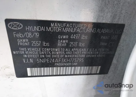 2019 Hyundai Sonata Se from USA, damaged, VIN 5NPE24AF3KH775795